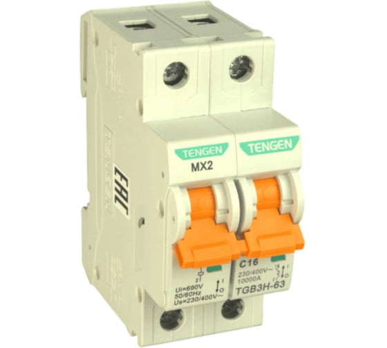 Автоматический выключатель миниатюрный TENGEN TGB3H-63-1PC16+MX модульный выключатель 1P 16A C 10kA 2х модуль УТ-00027085
