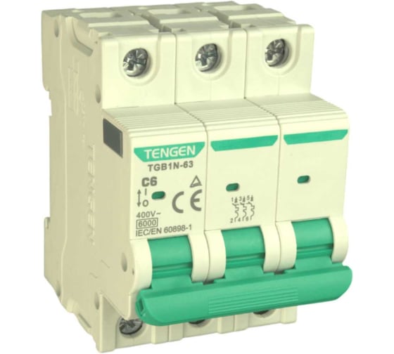 Автоматический выключатель миниатюрный TENGEN TGB1N-63-3PC6 модульный выключатель 3P 6A C 6kA 3х модуль УТ-00026930