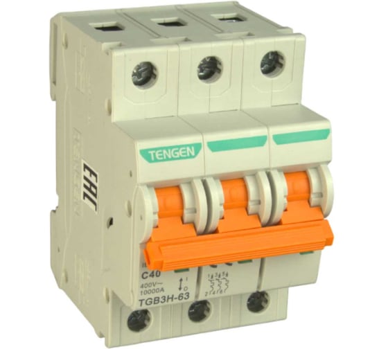 Автоматический выключатель миниатюрный TENGEN TGB3H-63-3PC40 модульный выключатель 3P 40A C 10kA 3х модуль УТ-00027094