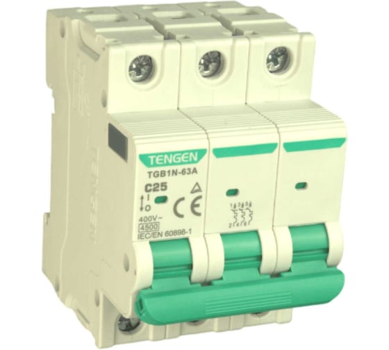 Автоматический выключатель миниатюрный TENGEN TGB1N-63A-3PC25 модульный выключатель 3P 25A C 4,5kA 3х модуль УТ-00026916