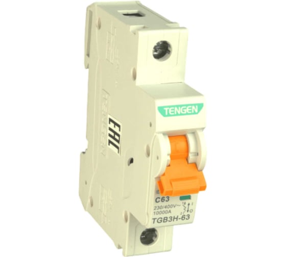Автоматический выключатель миниатюрный TENGEN TGB3H-63-1PC63 модульный выключатель 1P 63A C 10kA 1х модуль УТ-00027084