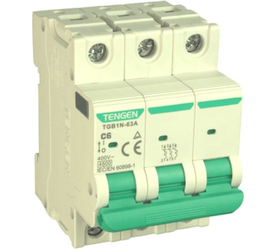 Автоматический выключатель миниатюрный TENGEN TGB1N-63A-3PC6 модульный выключатель 3P 32A C 4,5kA 3х модуль УТ-00026927