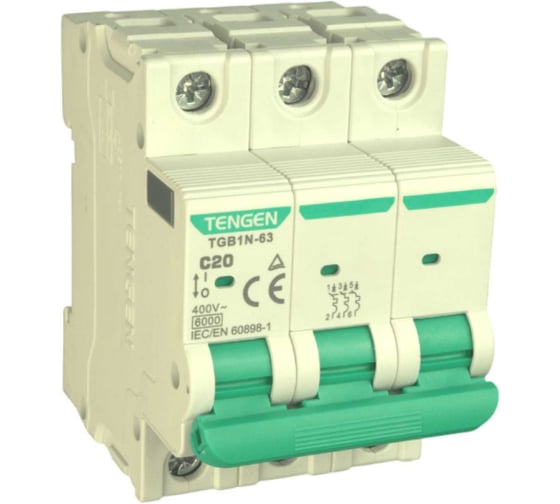 Автоматический выключатель миниатюрный TENGEN TGB1N-63-3PC20 модульный выключатель 3P 20A C 6kA 3х модуль УТ-00026937