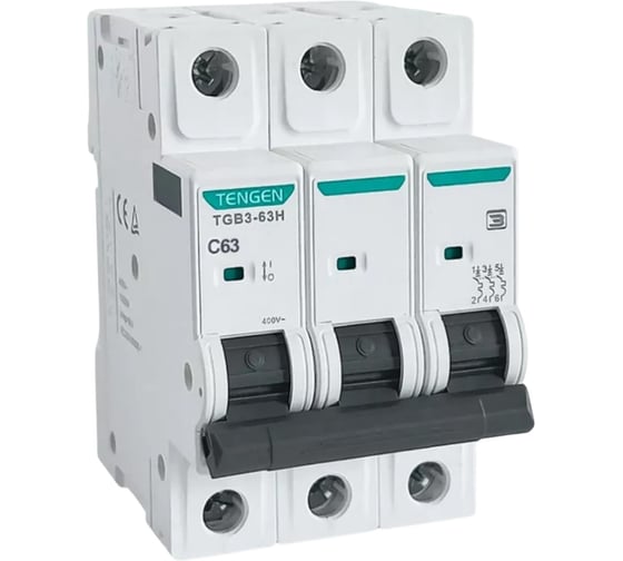 Автоматический выключатель миниатюрный TENGEN TGB3H-63-3PC63 Модульный выключатель 3P 63A C 10kA 3х модуль УТ-00027089