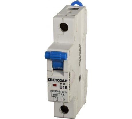 Автоматический выключатель СВЕТОЗАР 1п, 63A, "B", 6кА, 230/400В SV-49051-63-B