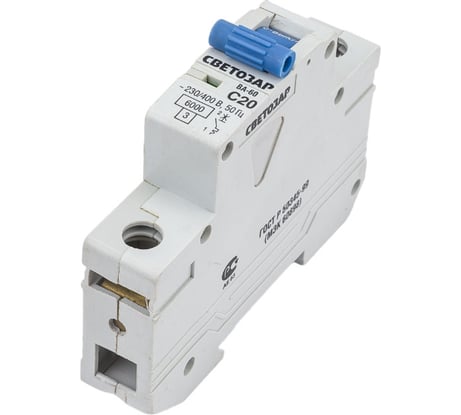 Автоматический выключатель СВЕТОЗАР 1-полюсный, 20 A, C, откл. сп. 6 кА, 230 / 400 В SV-49061-20-C