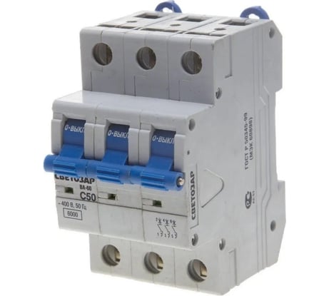 Автоматический выключатель СВЕТОЗАР 3п, 50 A, "C", 6 кА, 400 В SV-49063-50-C