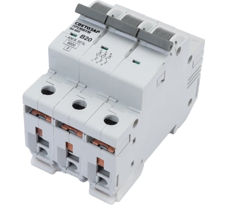 Автоматический выключатель СВЕТОЗАР ПРЕМИУМ 3-полюсный, 20 A, B, откл. сп. 6 кА, 400 В SV-49013-20-B