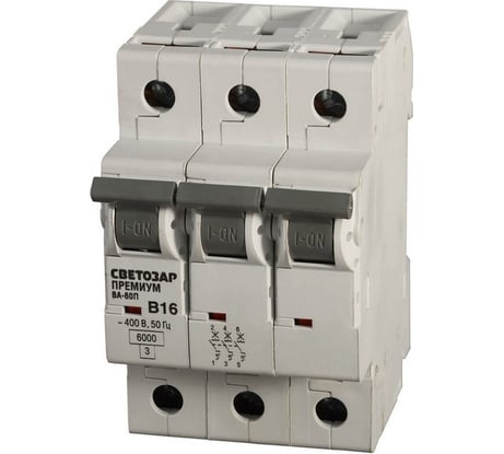 Автоматический выключатель СВЕТОЗАР ПРЕМИУМ 3-полюсный, 50 A, B, откл. сп. 6 кА, 400 В SV-49013-50-B