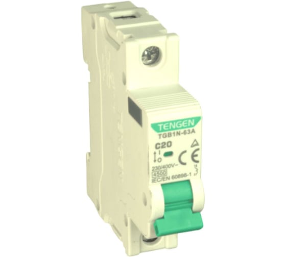 Автоматический выключатель миниатюрный TENGEN TGB1N-63A-1PC20 Модульный выключатель 1P 20A C 4,5kA 1х модуль УТ-00026914