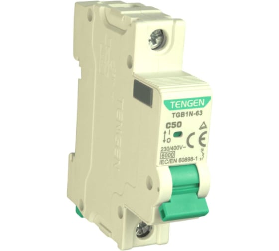Автоматический выключатель миниатюрный TENGEN TGB1N-63-1PC50 Модульный выключатель 1P 50A C 6kA 1х модуль УТ-00026940