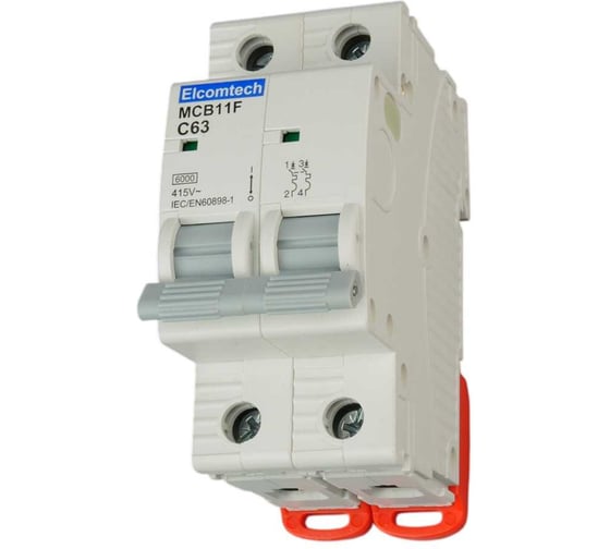 Автоматический выключатель ELCOMTECH MCB11F-6-2C63AC модульный выключатель миниатюрный 2P 63A C 6kA 2х модуль УТ-00033962