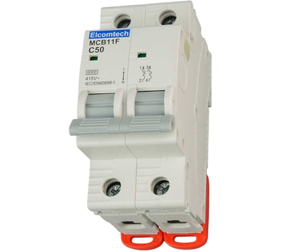 Автоматический выключатель ELCOMTECH MCB11F-6-2C50AC модульный выключатель миниатюрный 2P 50A C 6kA 2х модуль УТ-00033961