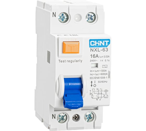 Выключатель дифференциального тока (УЗО) CHINT NXL-63 2P 16А 30мА 6кА тип AC AX (R) 399937 1