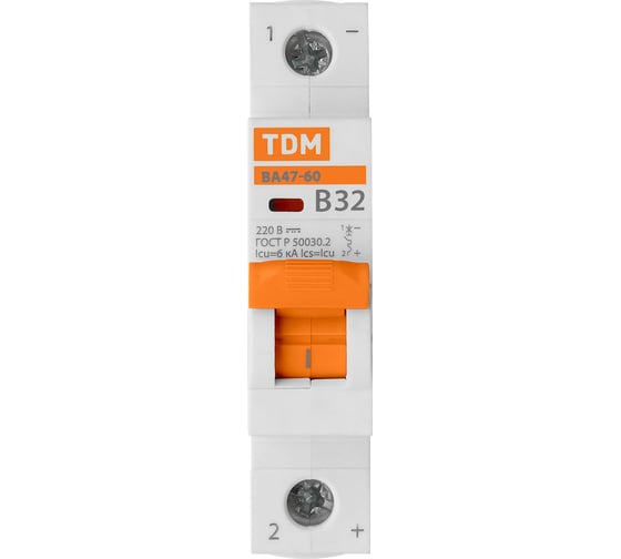 Автоматический выключатель TDM ВА47-60 1Р 32А 6кА характеристика В SQ0223-0013