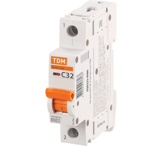Автоматический выключатель TDM ELECTRIC ВА47-60 1Р 32А 6кА характеристика С SQ0223-0080