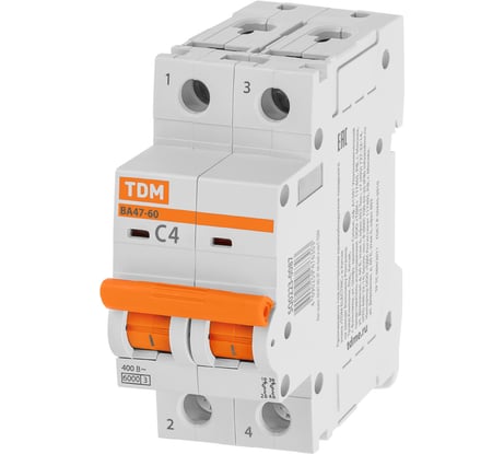 Автоматический выключатель TDM ELECTRIC ВА47-60 2Р 4А 6кА х-ка С SQ0223-0087