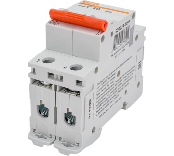 Автоматический выключатель TDM ELECTRIC ВА47-60 2Р 40А 6кА характеристика С SQ0223-0097