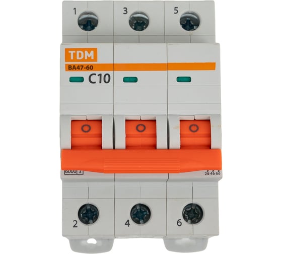 Автоматический выключатель TDM ELECTRIC ВА47-60 3Р 10А 6кА характеристика С SQ0223-0107