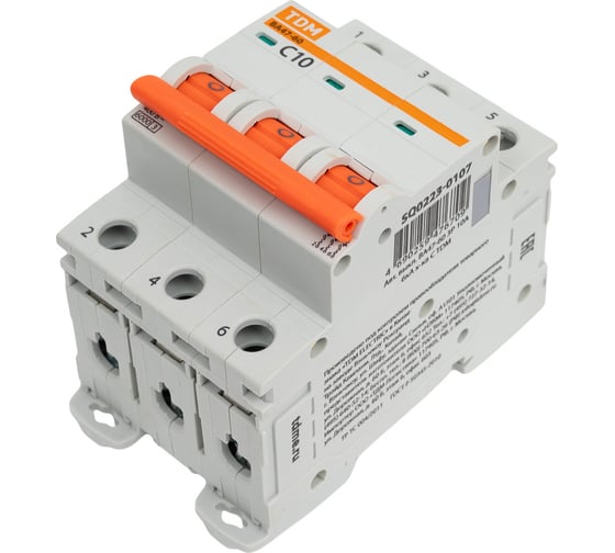 Автоматический выключатель TDM ELECTRIC ВА47-60 3Р 10А 6кА характеристика С SQ0223-0107