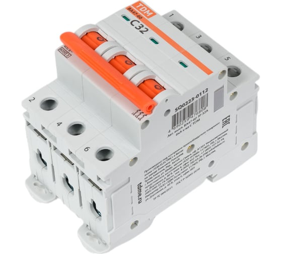 Автоматический выключатель TDM ELECTRIC ВА47-60 3Р 32А 6кА характеристика С SQ0223-0112