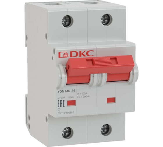 Автоматический модульный выключатель DKC YON MD125 1P+N 80А C 20kA MD125-2NC80