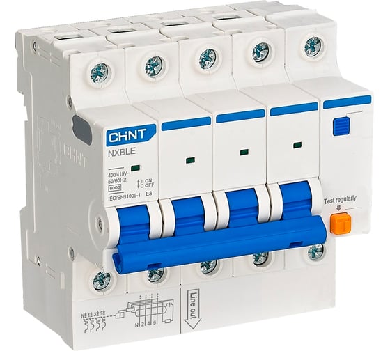 Автоматический выключатель дифференциального тока CHINT АВДТ NXBLE-63YH 4P C63 300мА тип A 6кА, электронный (R) (упаковка 3 шт.) 540125