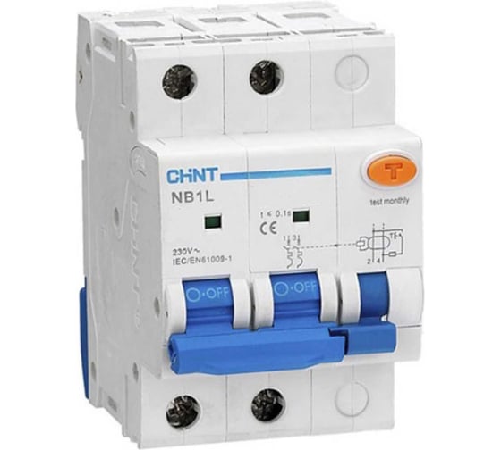 Автоматический выключатель дифференциального тока (АВДТ) CHINT NB1L-40 2P C2 30мА тип AС 6кА, электромеханический (R) 197983