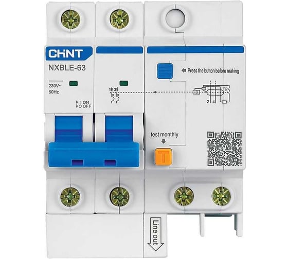 Автоматический выключатель дифференциального тока (АВДТ) CHINT NXBLE-63 2P D40 100мА тип AС 6кА, электронный (R) (уп. 3 шт.) 982566