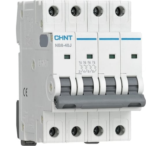 Автоматический выключатель CHINT NB8-40J 4P 10А 4,5кА характеристика D (R) (уп. 4 шт.) 320765