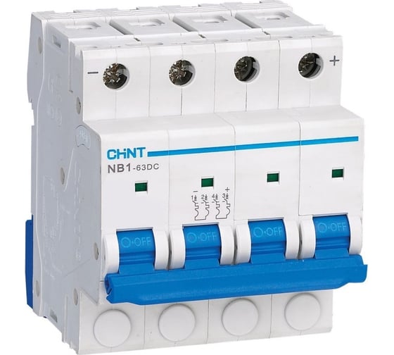 Автоматический выключатель CHINT NB1-63DC 4P 32А 6кА характеристика C 1000В DC (R) (уп. 3 шт.) 182737