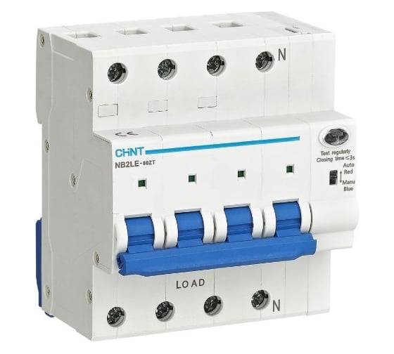 Автоматический выключатель дифференциального тока CHINT NB2LE-80ZT 3P+N D20 30мА тип A 6кА, электронный (R) 560164