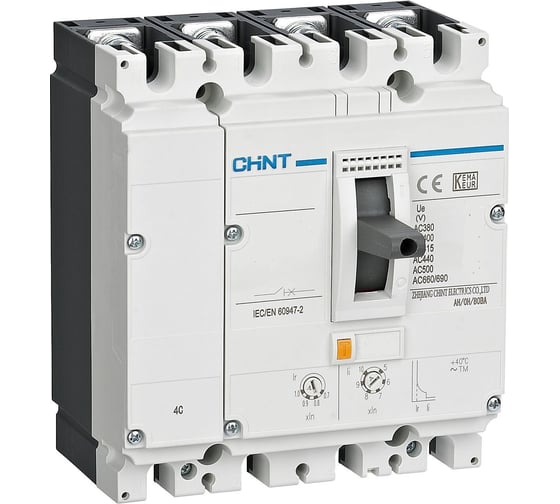 Автоматический выключатель CHINT NM8NDC-800Q TM 4P 500А 70кА с рег. термомаг. расцепителем (R) 273021