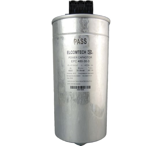 Конденсатор косинусный ELCOMTECH EPC480-30-3 480V 30kVAr 3ph D116x240 УТ-00025848