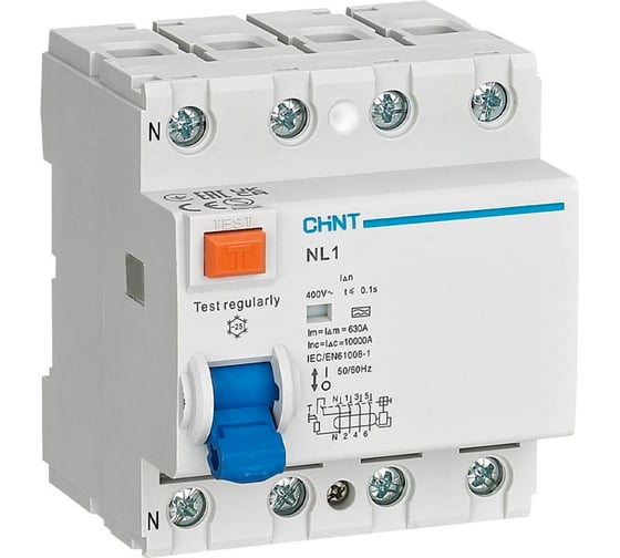 Устройство защитного отключения CHINT ВДТ УЗО NL1-63 4P 40А 30мА 6кА тип A AX (R) 267890