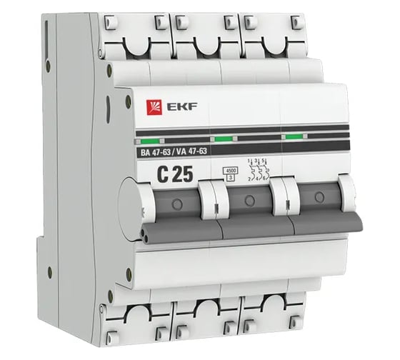 Автоматический выключатель EKF 3P 25А (C) 4,5kA ВА 47-63 (2 шт) mcb4763-3-25C-pro-2