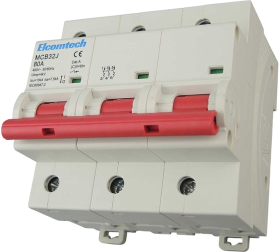 Автоматический выключатель миниатюрный ELCOMTECH MCB32J-10-3C80AC 3P 80A C 10kA 4,5х модуль УТ-00034440