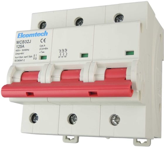 Автоматический выключатель миниатюрный ELCOMTECH MCB32J-10-3C125AC 3P 125A C 10kA 4,5х модуль УТ-00034439