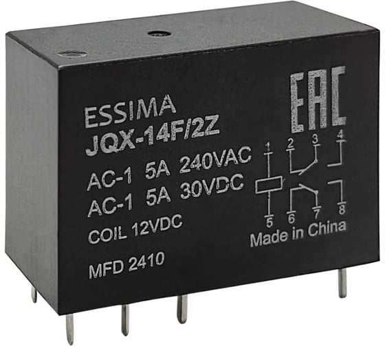 Реле с двумя перекидными контактами KRAFTAIR JQX-14F/2Z 12VDC