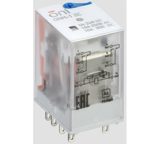 Интерфейсное реле ONI ORM-1 2C 24В DC с LED и тест. кнопкой ORM-1-2C-DC24V-L-B 1