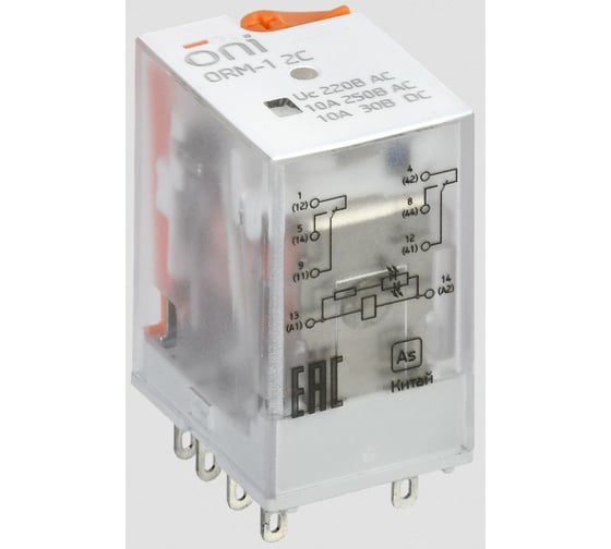 Интерфейсное реле ONI ORM-1 2C 220В AC с LED и тест. кнопкой ORM-1-2C-AC220V-L-B 1