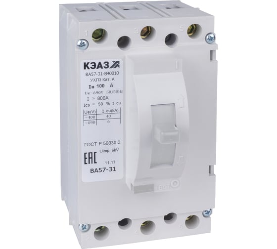 Выключатель автоматический КЭАЗ ВА57-31-840010-80А-500-220DC-ОМ4-РЕГ- 273592