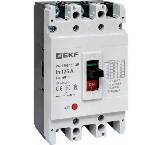 Выключатель автоматический в литом корпусе EKF ВА-99М 160/125А 3P 10In 35кА с термомагнитным расцепителем mccb99-160-125m