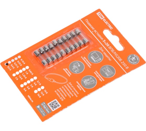 Плавкая вставка TDM ELECTRIC ВПБ6-5 0,5А 250В упак 10 шт. SQ0738-0005
