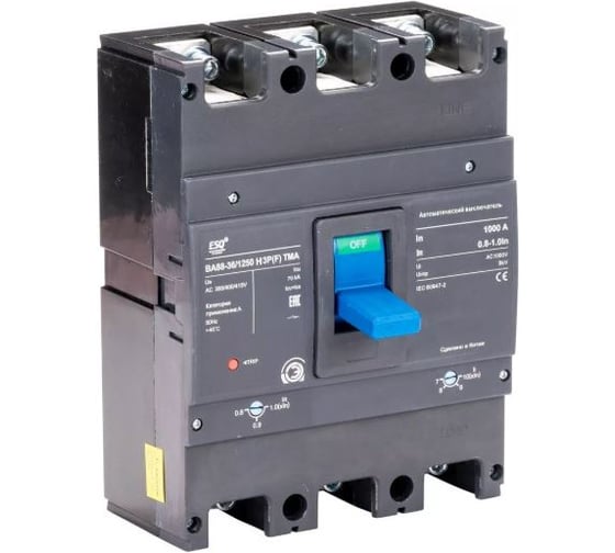 Автоматический выключатель ESQ BA 88-36/1250H 3P (F) TMA 800-1000A, Ii=7,8,9,10*In 70кА AC380/415В 14.02.02.000178