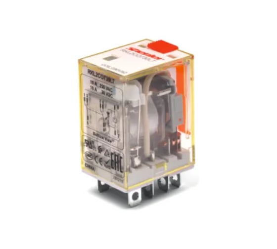 Реле Shenler НТК Приборэнерго, 4CO, 10A,(250VAC/30VDC),12VDC, мех. индикация, тест-кнопка с блокировкой, LED RKL4CO012LT 1
