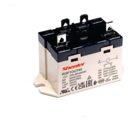 Реле Shenler НТК Приборэнерго, 2NO, 25A(277VAC/30VDC), 200-240VAC, монтаж на панель, FASTON 250 RGF2OU740