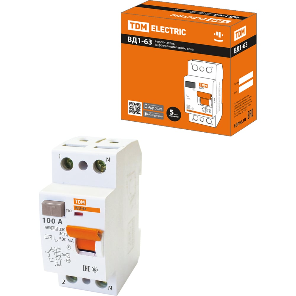 УЗО TDM ВД1-63 2Р 100А 500мА SQ0203-0102 - выгодная цена, отзывы ...
