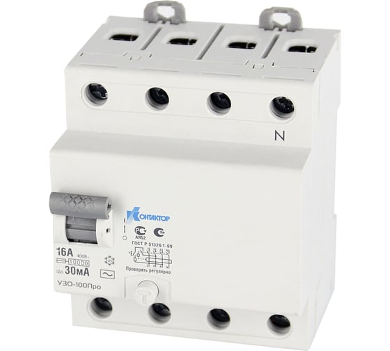 Выключатель дифференциального тока Контактор УЗО-100 4P 63A Idn-100mA тип AC 7000565
