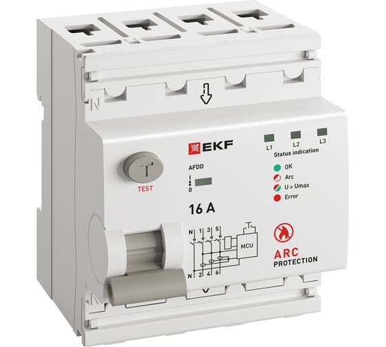 Устройство защиты от дугового пробоя EKF (УЗДП) 3P+N 16А PROXIMA afdd-4-16-pro